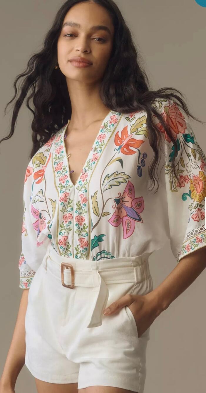 NEW Farm Rio Off-White Floral Insects Bodysuit - Size Medium